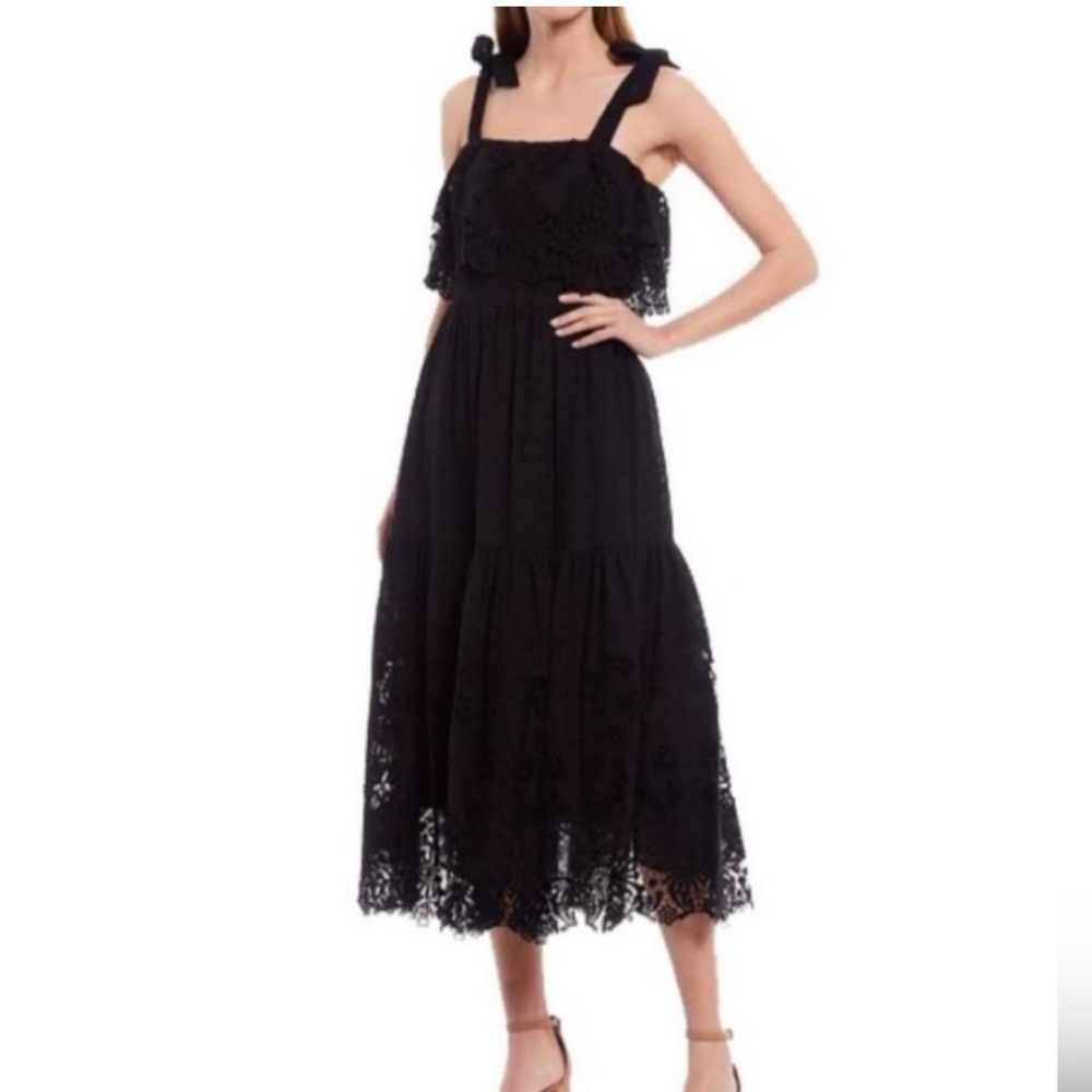 ANTONIO MELANI SIRI NOVELTY DRESS MIDI EMBROIDERED EYELET FLORAL BLACK